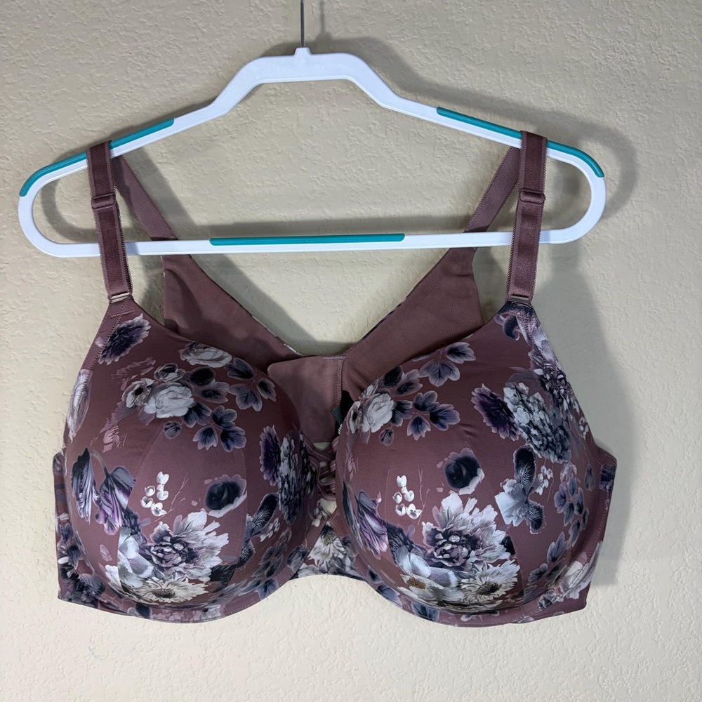 TORRID XO Plunge Push-Up Bra Size 46DDD Mauve Floral Sexy Casual Comfy Whimsical